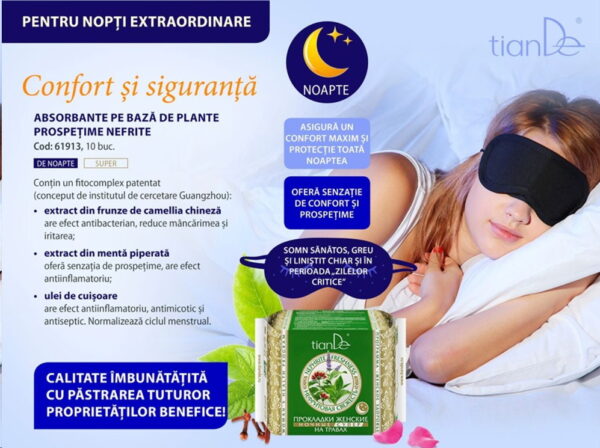 Absorbante pe baza de plante pentru nopti critice Nephrite Freshness, TianDe, 10 buc