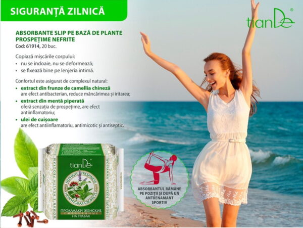 Absorbante pentru nopti critice pe baza de plante Nephrite Freshness, TianDe, 10 buc